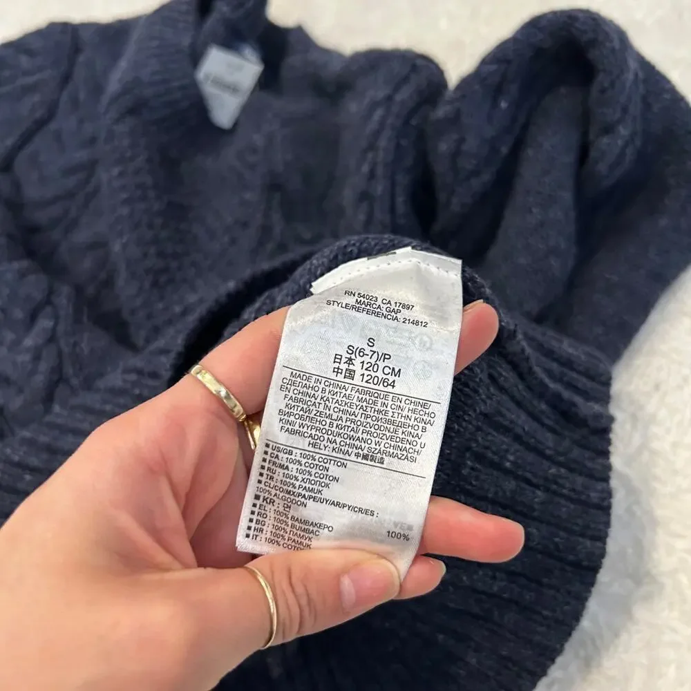 NWT Gap Boys Navy Cable Knit Sz S Preppy Old Money Country Club Cotton Sweater